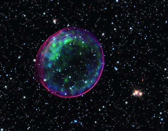 A supernova in the Large Magellanic Cloud, which lies about 160,000 light years from Earth.